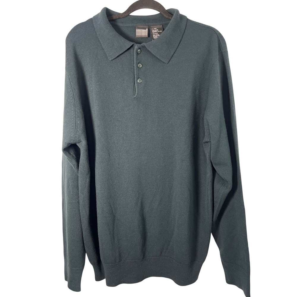 Knights Bridge Vintage Evergreen Collard Quarter Button Henley Sweater‎ Retro L